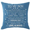 ITFRO Son Christmas Birthday Gift My Greatest Wish is That You Always Know How Much I Love You Blue Burlap Pillow Case Cushion Cover for Sofa Square 18 Inch