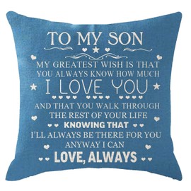 ITFRO Son Christmas Birthday Gift My Greatest Wish is That You Always Know How Much I Love You Blue Burlap Pillow Case Cushion Cover for Sofa Square 18 Inch