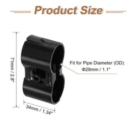 sourcing map 2 Pcs Double Port Parallel Pipe Clamps, 1-1/8" Saddle Metal Connectors Corner Pipe Fittings End Rails Clamp with Screws for DIY Shelf Garden Support, Black