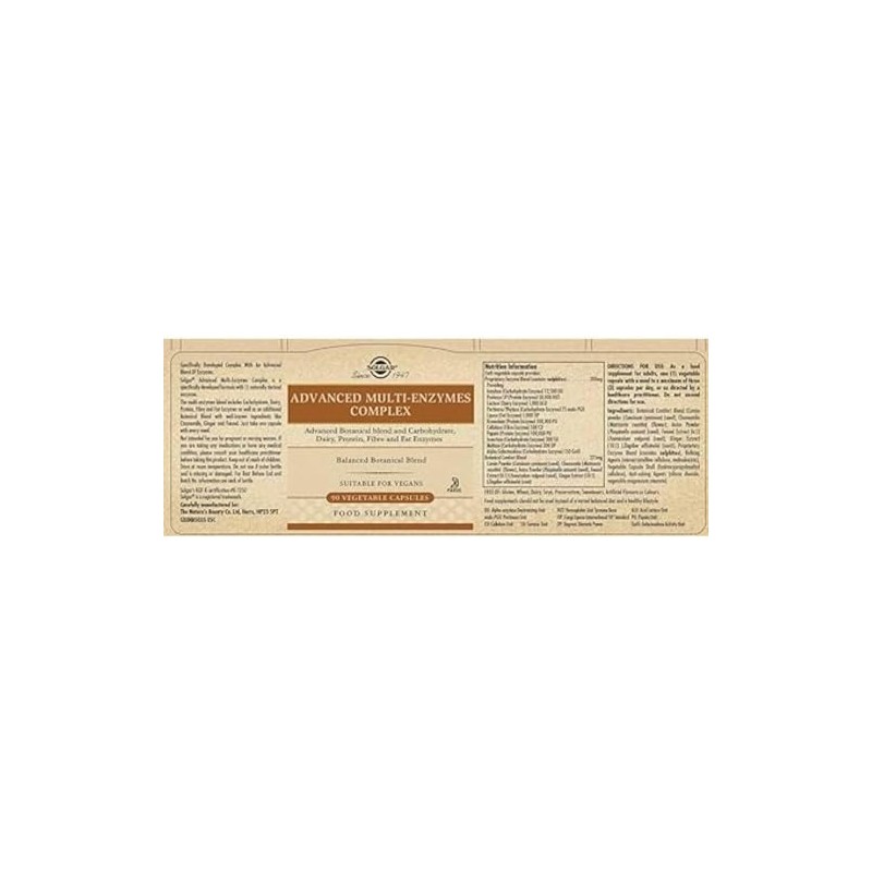 Solgar Advanced Multi-Enzymes Complex - 90 Vegetable Capsules Gold