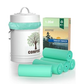 AYOTEE 100% Biodegradable Trash Bags, Small Compost Bags 1.2 Gal, Small Trash Bags Compostable Bags for Kitchen Compost Bin Countertop Meeting ASTM Standards Certified 125 Count