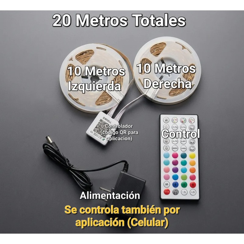 Tira Led 20m Bluetooth Rgb App Control Musica Calidad