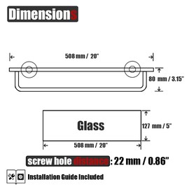JQK Bathroom Glass Shelf Polished Chome, Shelf with 19 Inch Towel Bar Tempered Glass Shower Storage 20 by 5 inches, 304 Stainless Steel Silver Finish Wall Mount, TGS100L20-CH