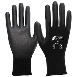 12 Paar Montagehandschuh Nylon NITRAS 6215 Schwarz PU beschichtete Handschuhe, Schwarz, Gr. 8