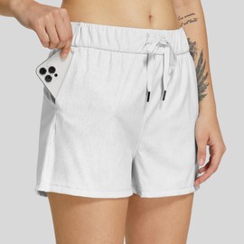 Willit Women's Athletic Running Shorts Yoga Lounge Active Hiking Shorts Comfy Lightweight with Pockets 2.5" Heather White XL