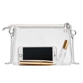 BS-VOG Clear Purse for Women Stadium Approved, Small Clear Crossbody Bag with Zipper, Clear Stadium Bag for Concerts Sports, Pearl Silver