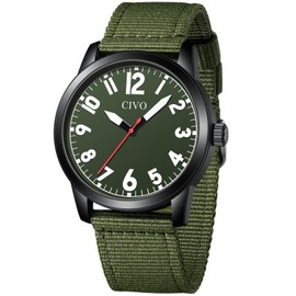 CIVO Men's Watches Easy to Read Watch with Large Numbers Analogue Waterproof Leather Strap Nylon Strap Rubber Band Quartz Watch, B2 Green, Bracelet