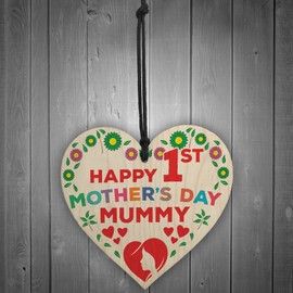RED OCEAN First Mothers Day Wooden Hanging Heart - New Baby Boy Girl Present Gift Plaque