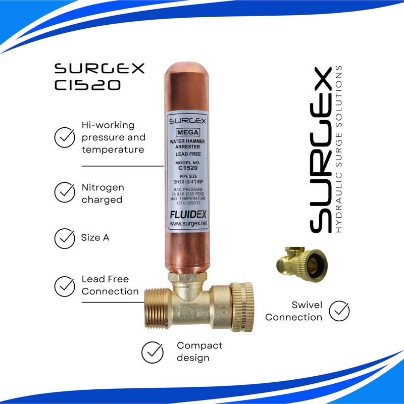 SURGEx Washing Machine Water Hammer Arrester C1520 DN20 BSP Lead
