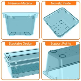 WOWBOX 32 PCS Plastic Drawer Organizer Set, 4 Sizes Desk Drawer Organization and Storage Containers for Makeup, Cosmetics, Jewelry and Gadgets in Kitchen, Bathroom, Bedroom, Office, Clear Sea Blue