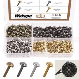 Wokape Paper Fasteners Brads Round Fasteners (Mixed Colour 6 mm) - 600 Pieces 4 Colours 6 x 12 mm Mushroom Head Round Paper Fasteners Metal Brads Assortment Kit for School Office Crafts Making DIY