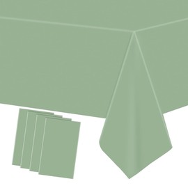 AIMALL 6pcs Sage Green Disposable Tablecloth Set, 108 x 54 Inch Durable PEVA Party Table Covers for Birthday, Wedding, Baby Shower, and BBQ Events