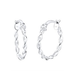 Elli Women's Creole Earrings Basic Spiral Twisted Geo in 925 Sterling Silver, Facet cut, No Gemstone