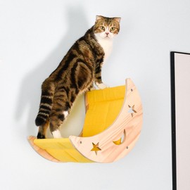 DITOSH Cat Hammock Moon Bed Wall Mounted Shelf Hammock Shelves and Perches Solid Wood Furniture Platforms Beds Hanging for Cats and Kitty Easy Installation-Single Moon