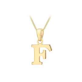 CARISSIMA Women's 9CT Yellow Gold 9.6mm X 16mm Plain 'F' Initial Pendant on 9CT Yellow Gold 25 Diamond Cut Adjustable Curb Chain 41CM/16'-46CM/18' Necklace