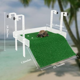 Hanging Turtle Basking Platform,with a Non-Slip Lawn That Covers Platform and Ramp,Adjustable,Fit for 15.6-19.5 Inches Width Tank,Essential for Turtle Tank Aquatic Turtles