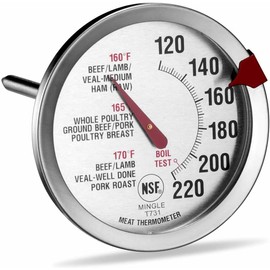 Mainstays NSF Certified Oven Safe Meat Thermometer, Extra Large Dial, Silver