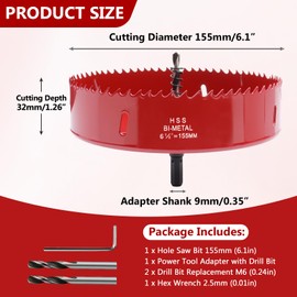 LC LICTOP 6.1 Inch Hole Saw, Heavy Duty Bi-Metal Cornhole Cutter, HSS Blade Drill Bit for Ceiling Light, Wood, Soft Metal Sheet, Plastic Panel, Drywall and Fiberboard, with Positive Rake Teeth, Red