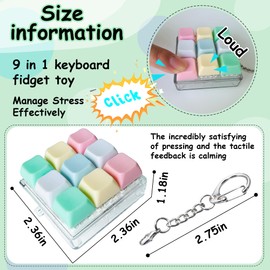 Keyboard Fidget Toy, Keyboard Fidget Keychain 9-in-1 Keyboard Decompression Button Finger Clicker Toys Stress Relief Fidget Gifts (5 Colors- Green Yellow Pink White Blue)