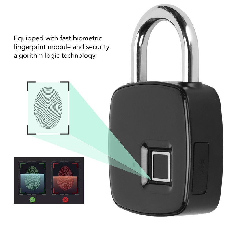 Fingerprint Padlock Biometrics Technology USB Rechargeable IP65 Waterproof Smart Padlock