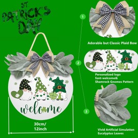 St Patrick's Day Welcome Sign For Front Door Porch Decor Shamrock Hanging Door Sign Gnomes Pattern Decoration | 12" Round Wooden Wreaths Wall Hanging Outdoor, Farmhouse,for Spring Summer Fall All Seasons Holiday Halloween Christmas