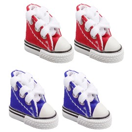 Luckious 2 Pairs Mini Canvas Shoes, Cute Fingerboard Shoes, BJD Doll Accessories, Cotton Doll, Ball Joint Doll Doll Decoration, Children's Gifts, Fingerplay Breakdancing(Red+Blue)