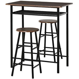 HOMCOM 3 Piece Bar Height Dining Furniture Set with 1 Table, 2 Matching Stools and Metal Frame Footrest, Black and Oak