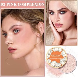 Bluemega Makeup Powder Loose Face Powder Polvo Fijador Suave, Translúcido, Cobertura Extra, Acabado Mate, Absorbe la Grasa, Polvo de Maquillaje Vegano, Ligero y con Puff (2#)