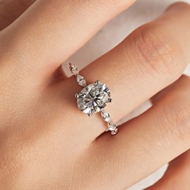 Michooyel 2ct Oval Cut Moissanite Engagement Ring D color Moissanite VVS1 Band Sterling Silver Women Rings