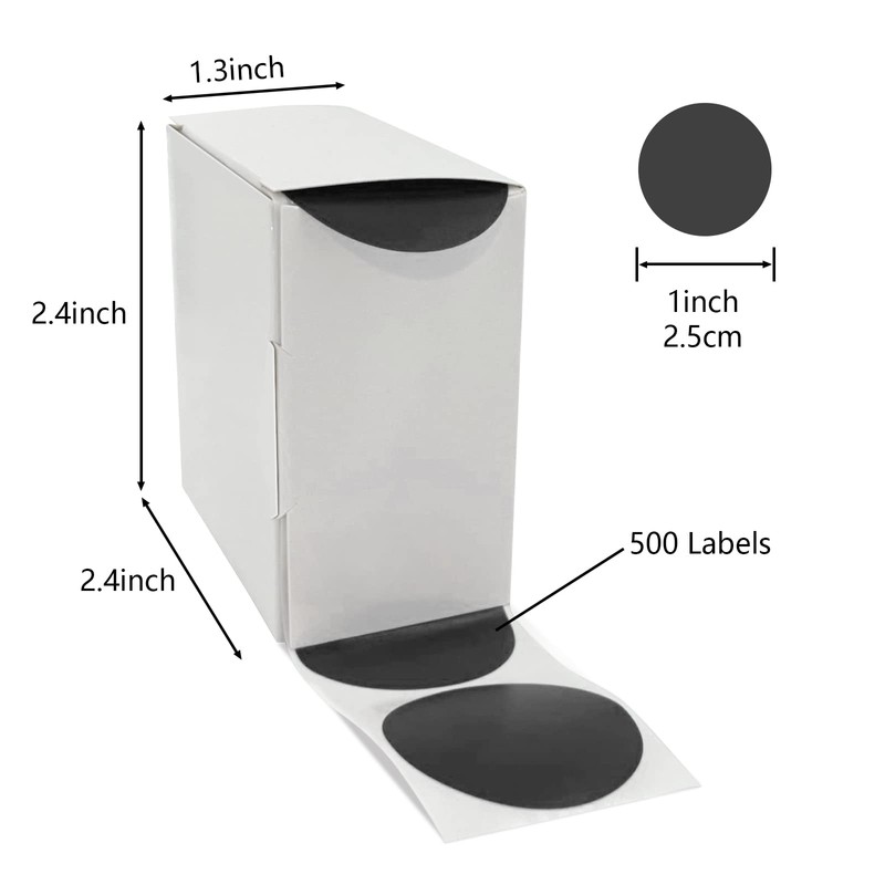 Round Stickers Black 25mm Circle Labels with Dispenser Box Color