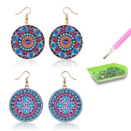 2Pairs Diamond Painting Earring Making Kit,Diamond Art Earring Kit for Making Earring 5D Hand Mosaic Boho Vintage Dangle Drop Earrings DIY Bohemia Vacation Jewelry for Women Jewelry Making Craft