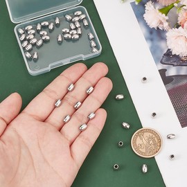 UNICRAFTALE About 50pcs 6mm Barrel Beads, 304 Stainless Steel Spacer Beads, Tub Beads, Oval Beads, Small Beads, Stainless Steel Color, Metal Beads, Metal Beads, Beads Charms, Parts, For Bracelet