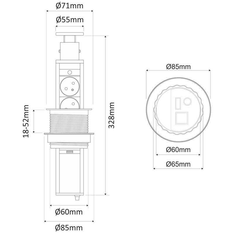 Lumonic LiftBox 3 x Schuko Sockets + 2 x USB