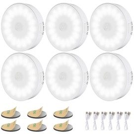 ELECGO 14 LED 6PCS Luces con Sensor de Movimiento para Interiores, Luz Nocturna Recargable por USB, Luz de Inducción, Lámpara LED Inalámbrica para Escaleras, Sala, Closet, Vestíbulo, Baño, Cocina
