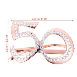 jojofuny Novelty Eyewear 50th Rose Gold 50 Years Old Glasses with Rhinestones Funny Eyewear Plastic Costume Photo Booth Prop Party Decorations Birthday Party Accessories