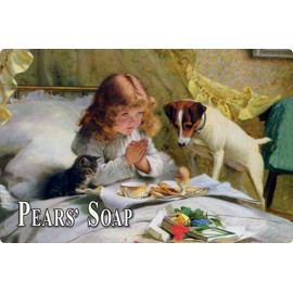 Metal Sign 20 x 30 cm Pears Soap Girl Cat Dog Soap Tin Sign