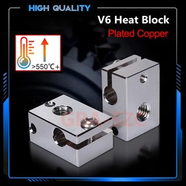 GBA-SZC PT100 V6 Plated Copper Heater Block 1PC with Silicone Sock for Titan Aero Extruder,V6 Hotend,V6 heatbreak,Prusa i3 MK3/MK3S hotend.(1 PC)