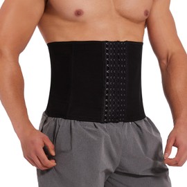 MISS MOLY Waist Trainer for Men Corset with Steel Bones Stomach Belt Waist Trimmer Belly Girdle for Fitness Body Shaper with Hooks Black L