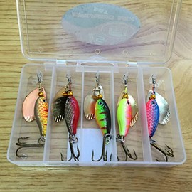 5 Spinners in pocket lure box Ideal For Perch Salmon Pike trout Fishing #5