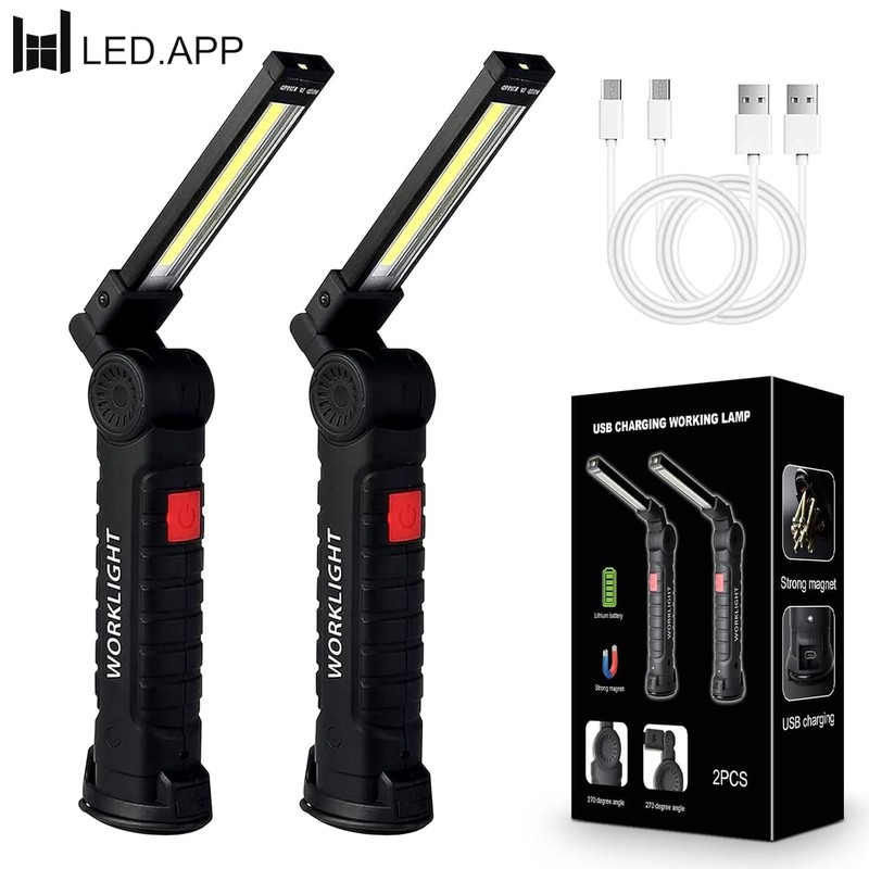 2Pack LED Work Lights, USB Rechargeable COB Light with Magnetic