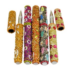 Set mit indischen handgefertigten Stiften für Zuhause, dekorativ, nützlich, blaue Tinte, 12,7 cm, mehrfarbig, 5 Stück