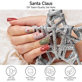 Semi Cured Gel Nail Strips, 28 pcs Christmas Gel Nail Stickers Full Nail Wraps, Long Lasting Gel Nail Strips Work with Any UV Lamp, Christmas Nail Art Stickers DIY Salon Quality, Easy to Apply