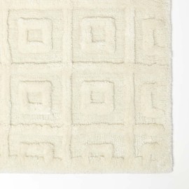 HOMESCAPES Natural Cotton Blend Bath Mat with Geometric Square Tile Design Super Absorbent Tufted Bathmat, 50 x 80 cm