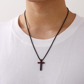P.BLAKE Baseball Cross Necklaces for Boys Kids Men, Stainless Steel Black Cross Neckalce Pendent Chain 18 Inches Baptism Christmas Jewelry Gifts for Son Teen Teenage Age 8-12