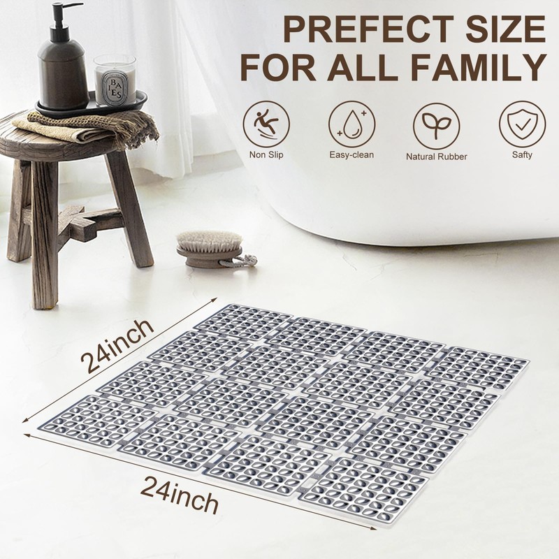 Shower Mat Non Slip，24"X24" Bathtub Mat Non Slip Square Shower