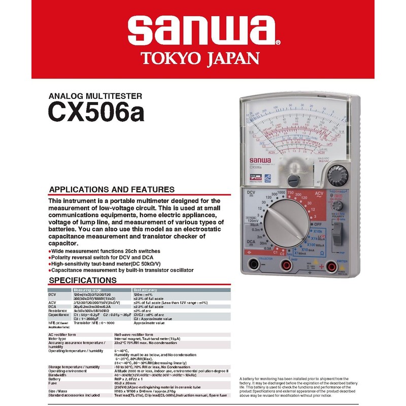 GuliTech Japan Sanwa CX506A Analog Multitesters Capacitance Measurement Function with