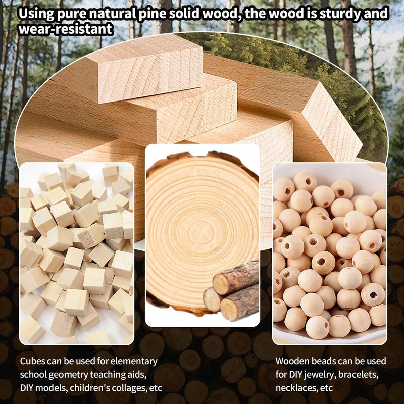 300 Pcs Cube Wood Blocks, 2 Packs of 200 Pcs