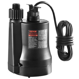 VEVOR Sump Pump Submersible, 1/3 HP, 2450 GPH High Flow, 30 ft Head, Submersible Water Pump, Thermoplastic Sump Pump with 10 ft Power Cord for Draining Water from Pool Garden Pond Basement