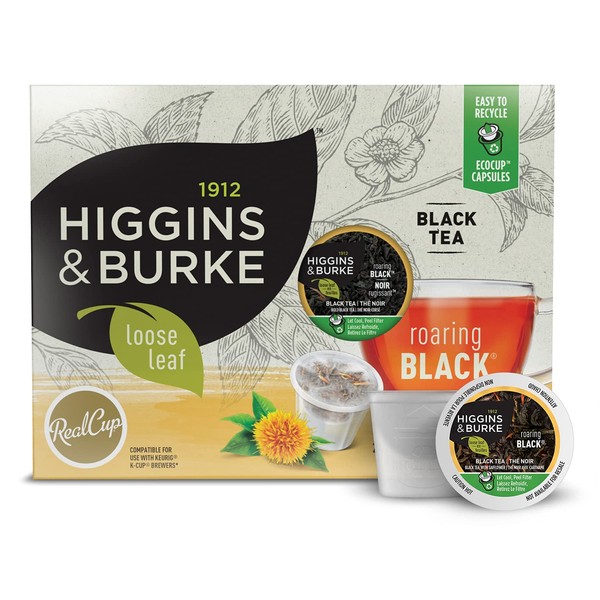 Higgins & Burke Roaring Black, hojas sueltas, té negro, cápsulas compatibles con cafetera Keurig K-Cup, 24 unidades