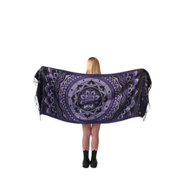 Labrynth Flower Pashmina Shawl, w/Fringes Womens Scarf, Versatile Wrap for Festivals, Raves, Blankets, Reversible (Plum)